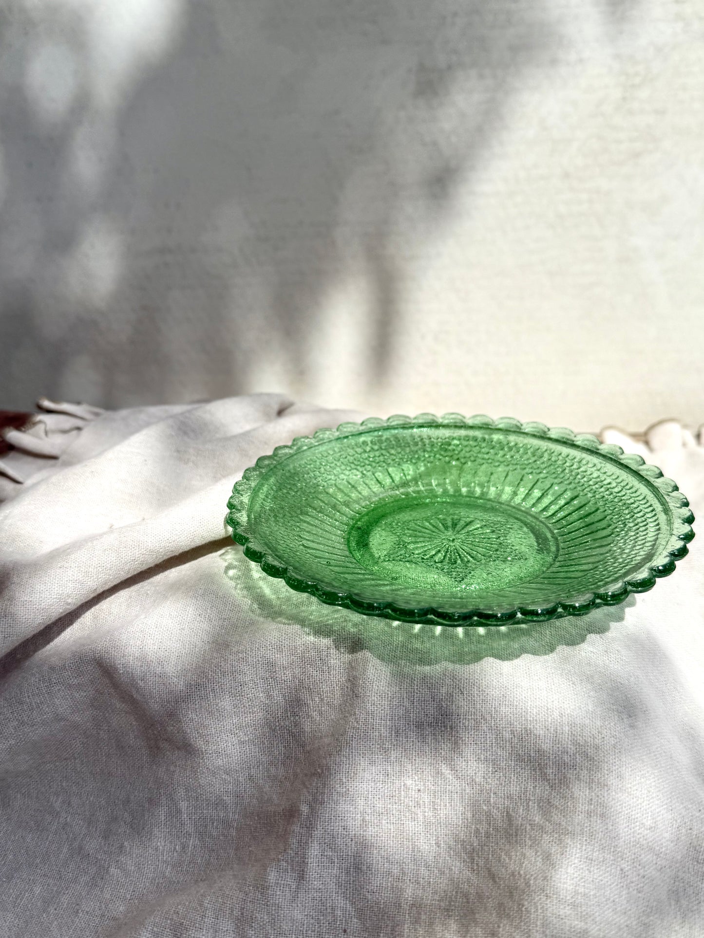 Hand-pressed Glass Dish, Green