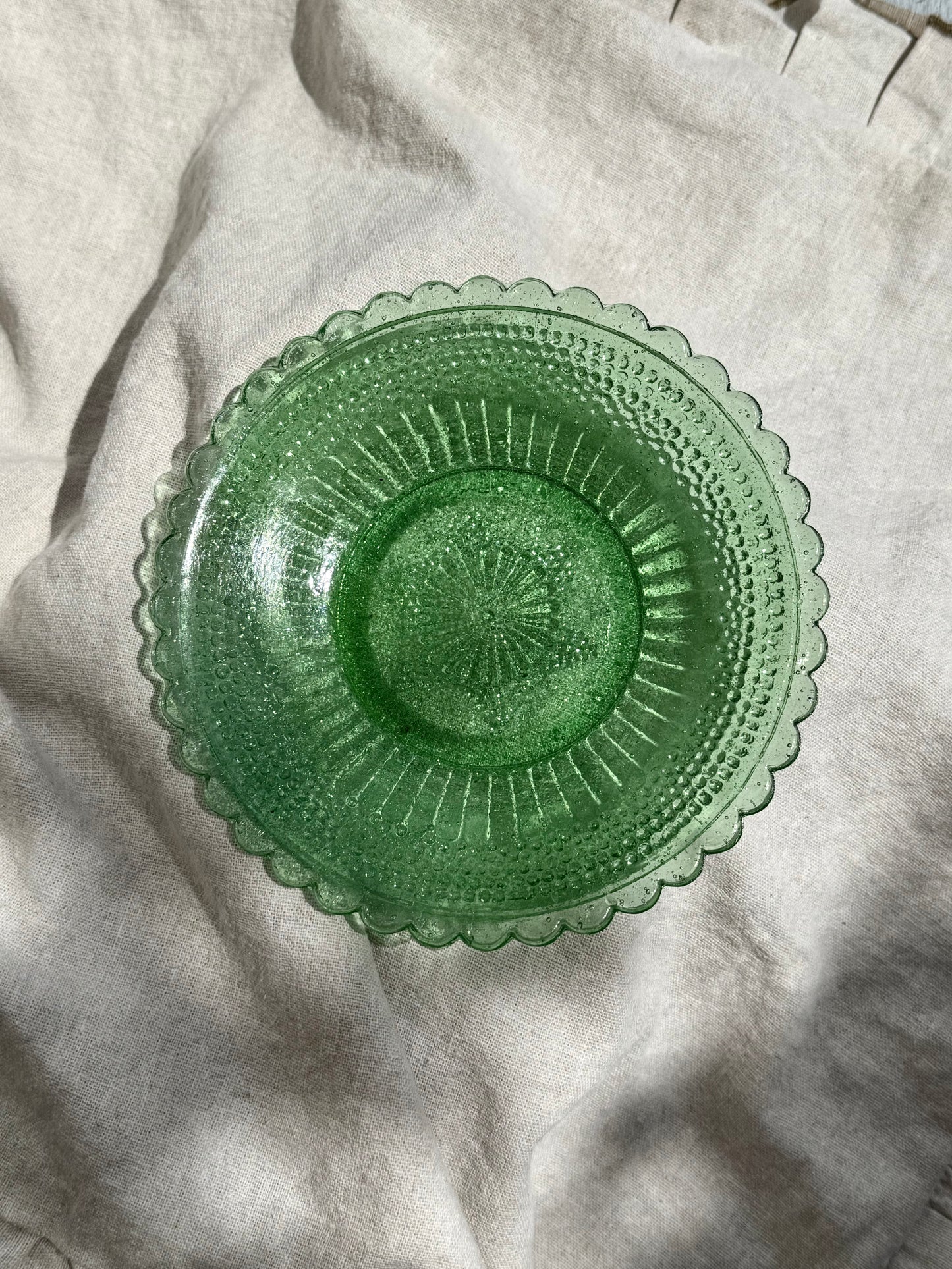 Hand-pressed Glass Dish, Green