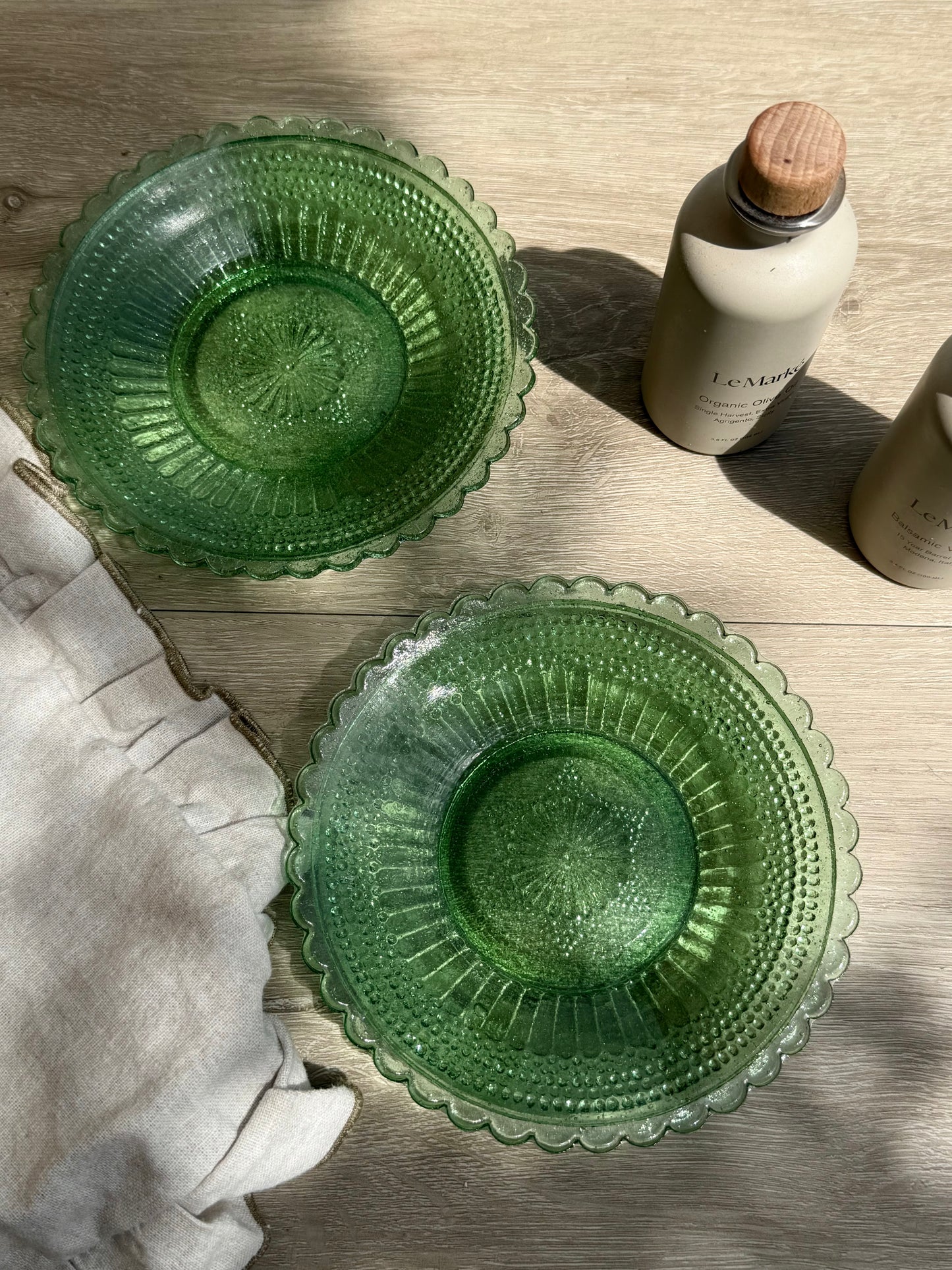 Hand-pressed Glass Dish, Green