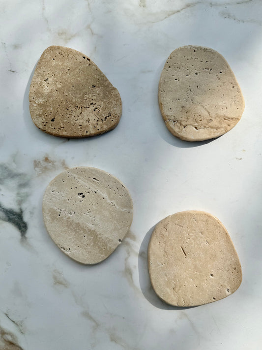 Beige Travertine Coaster, Set of 4