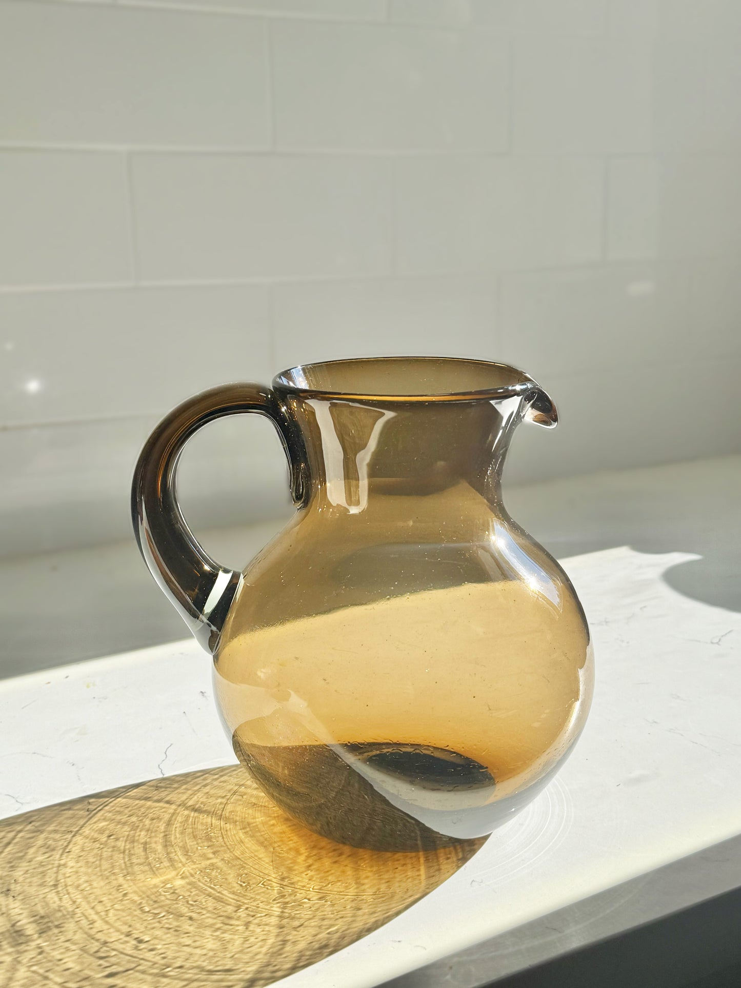 Handblown Bola Pitcher, Amber