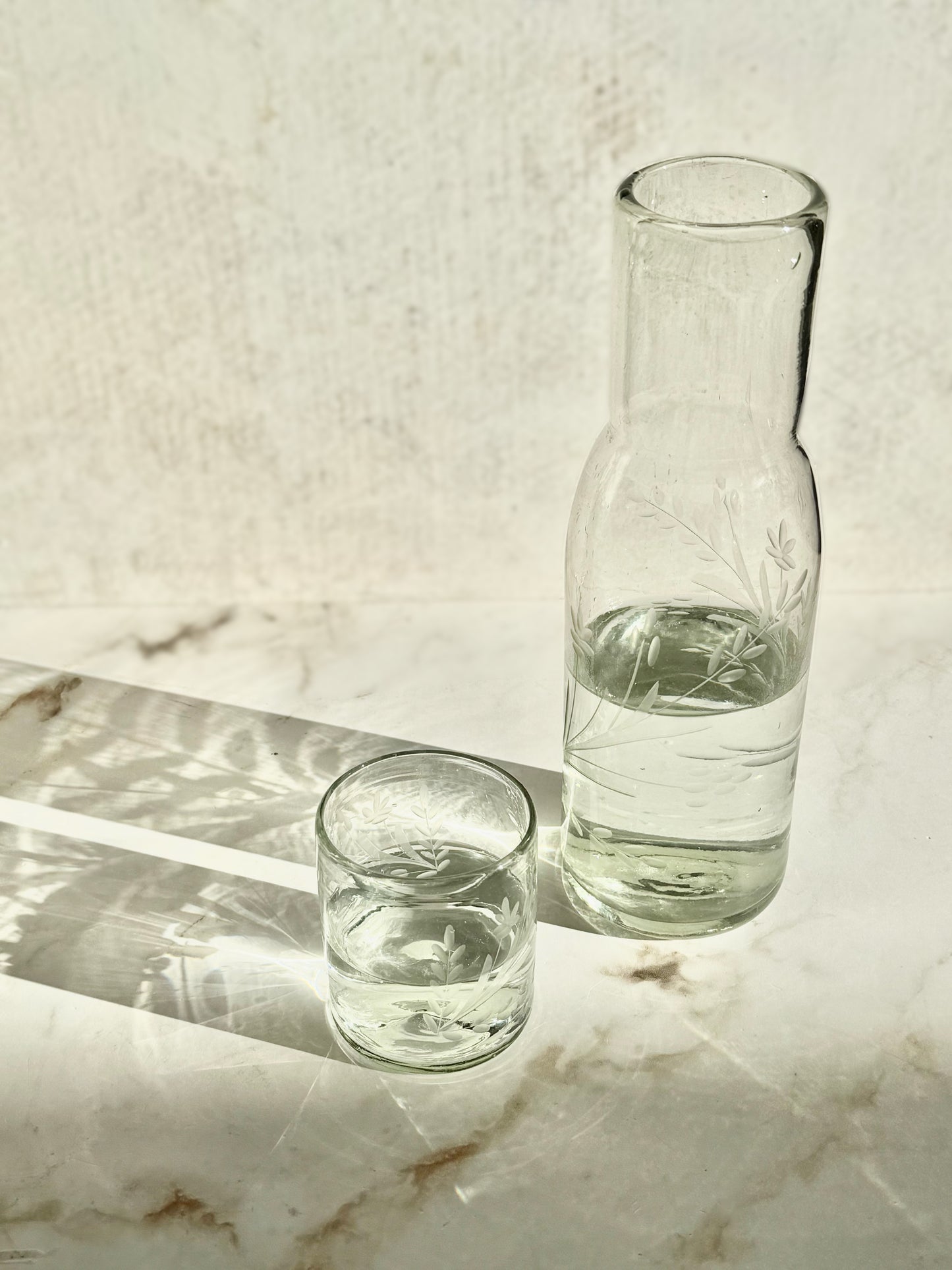 Etched Tall Carafe and Glass Set