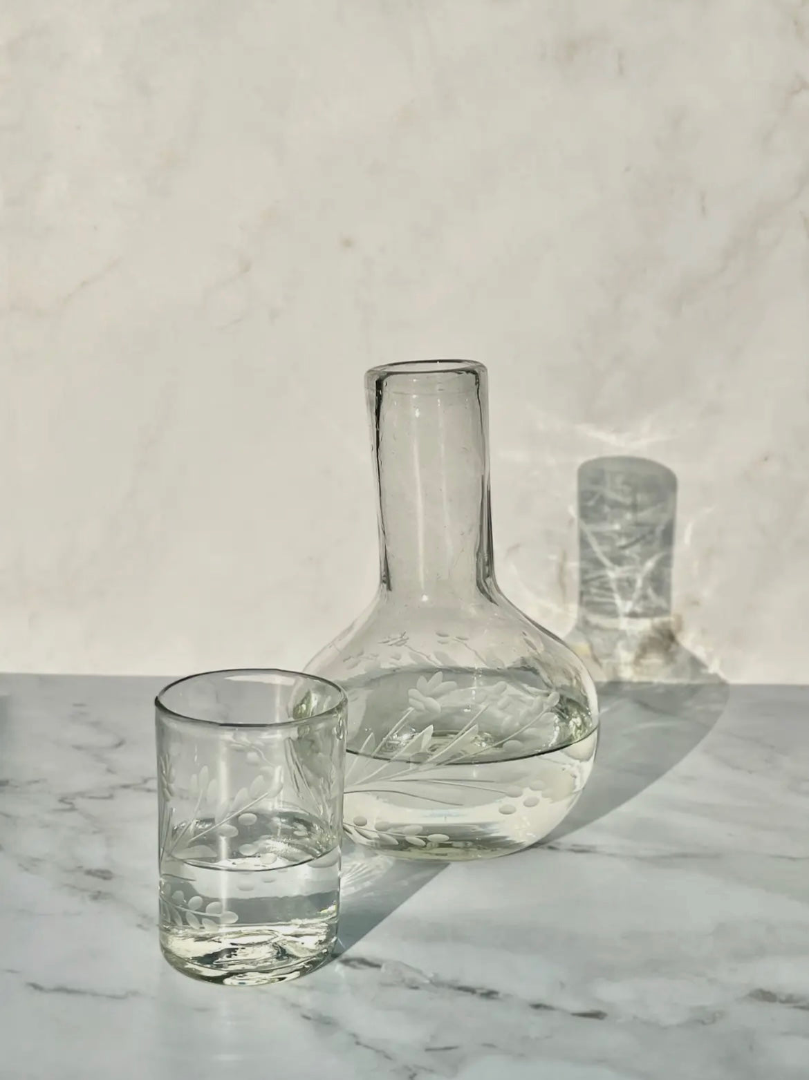 Hand-etched Blown Carafe Set