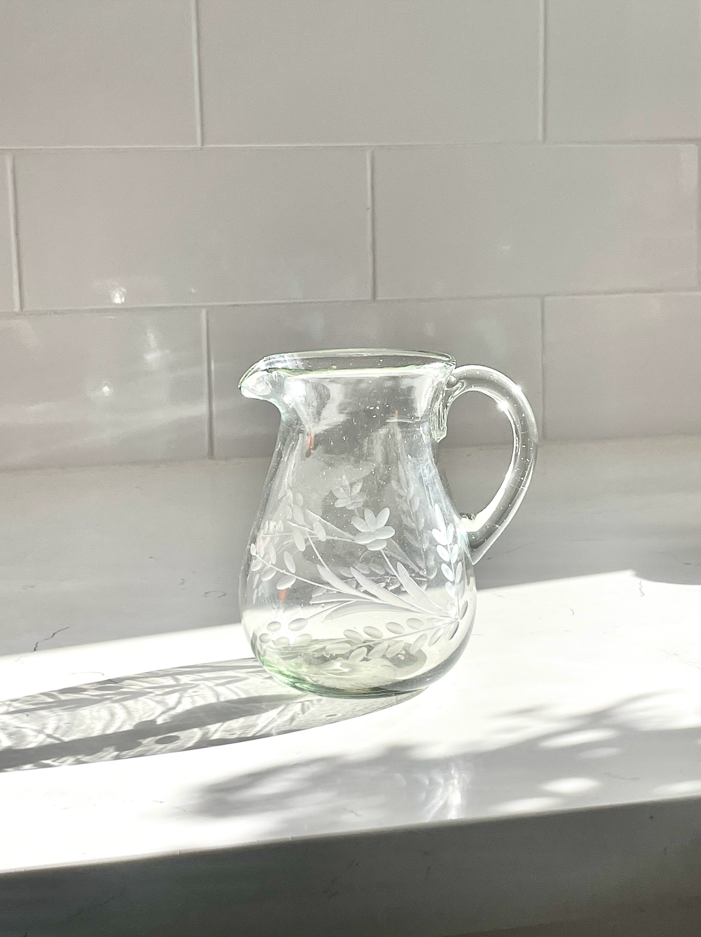 Hand-etched Blown Petite Pitcher