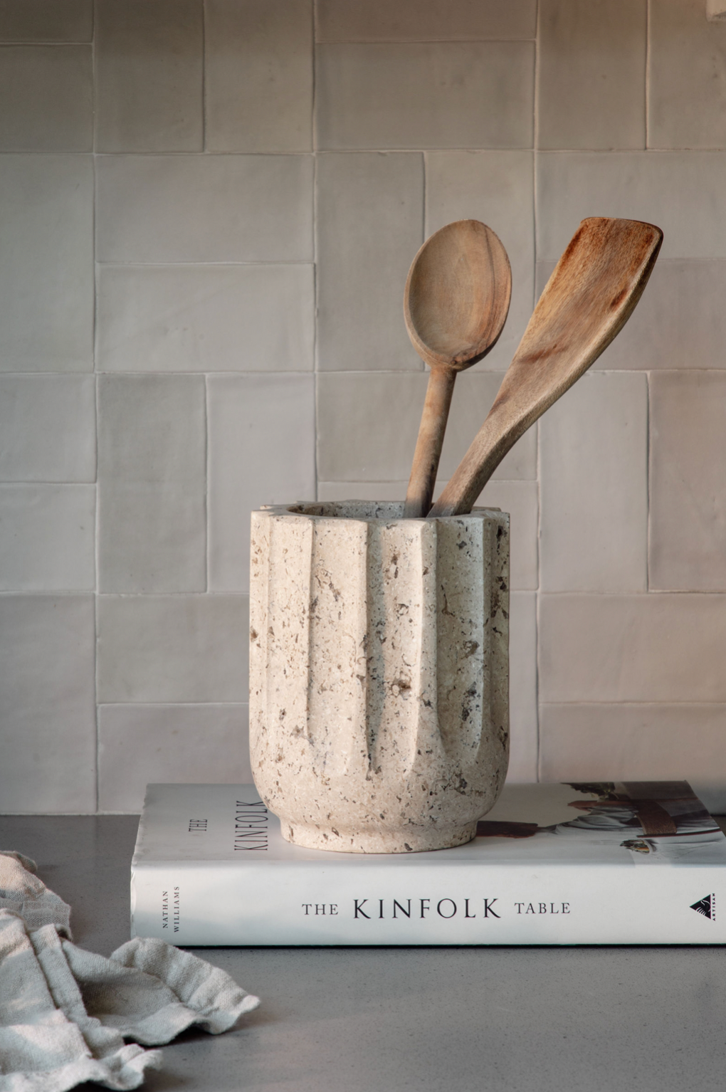 Beige Travertine Utensil Crock