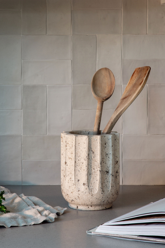 Beige Travertine Utensil Crock