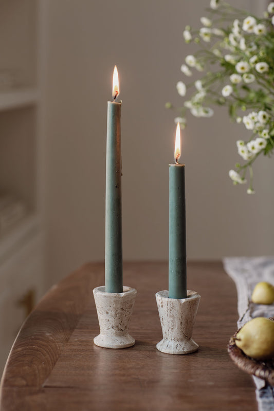 White Travertine Candle Holder