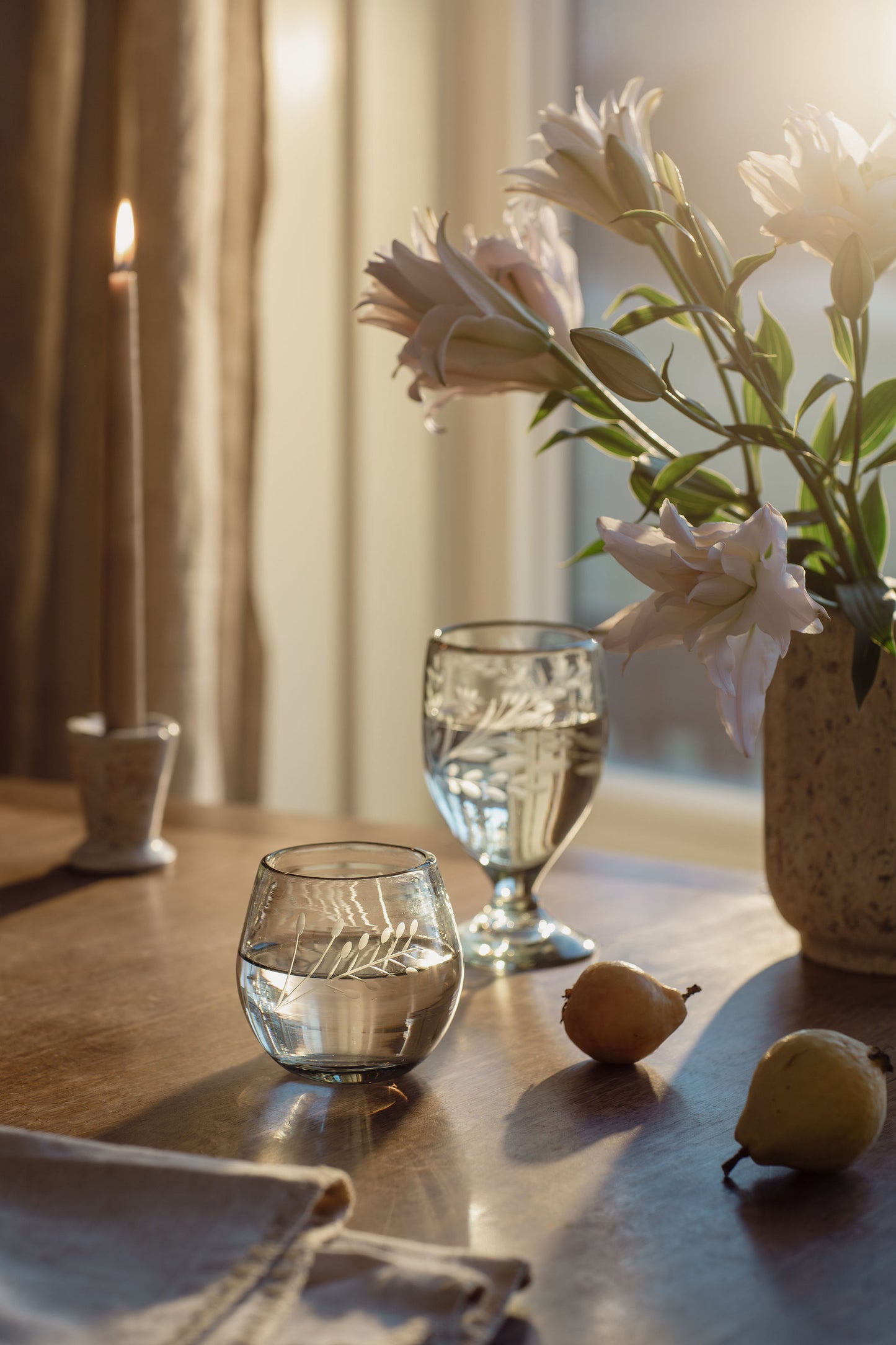 Hand-etched Ronde Blown Glass