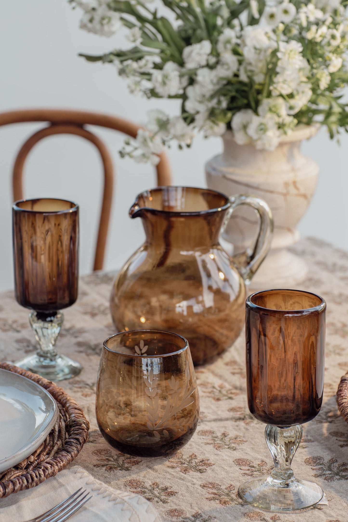 Handblown Bola Pitcher, Amber