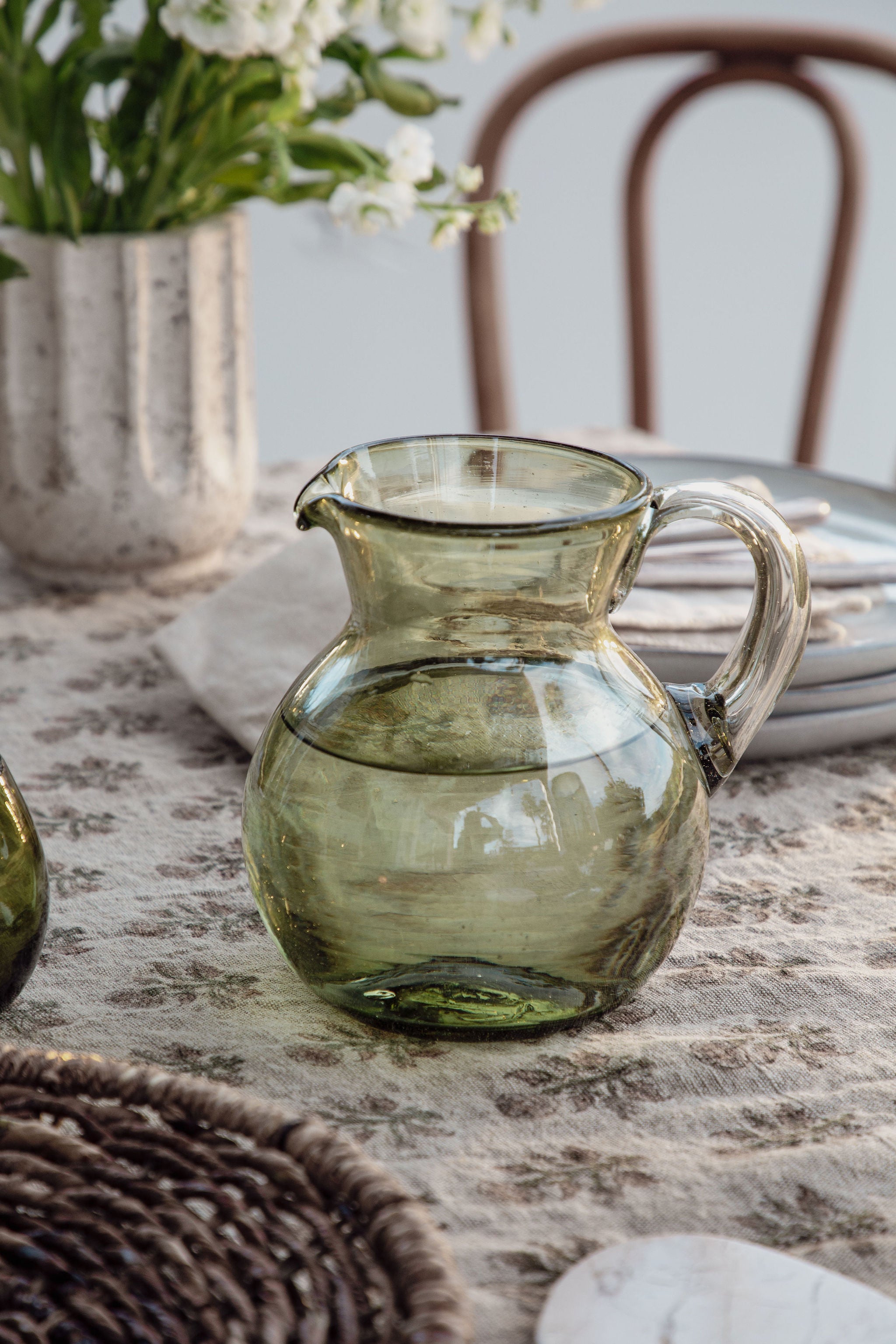 Handblown Bola Pitcher, Olive Green – Villa Lua Home