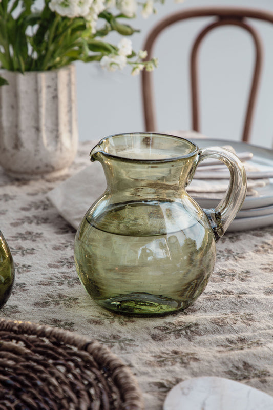 Handblown Bola Pitcher, Olive Green