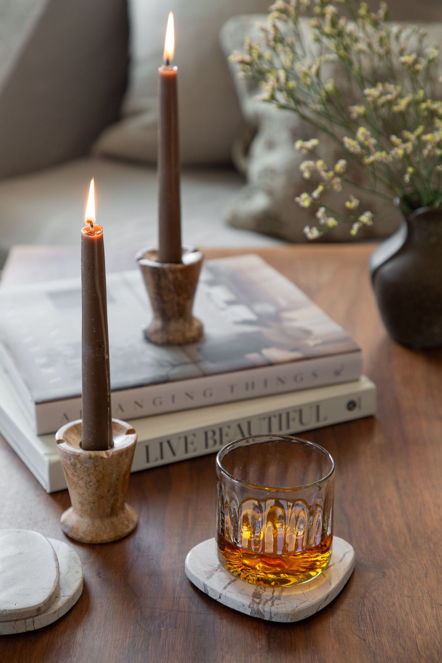 Rust Travertine Candle Holder