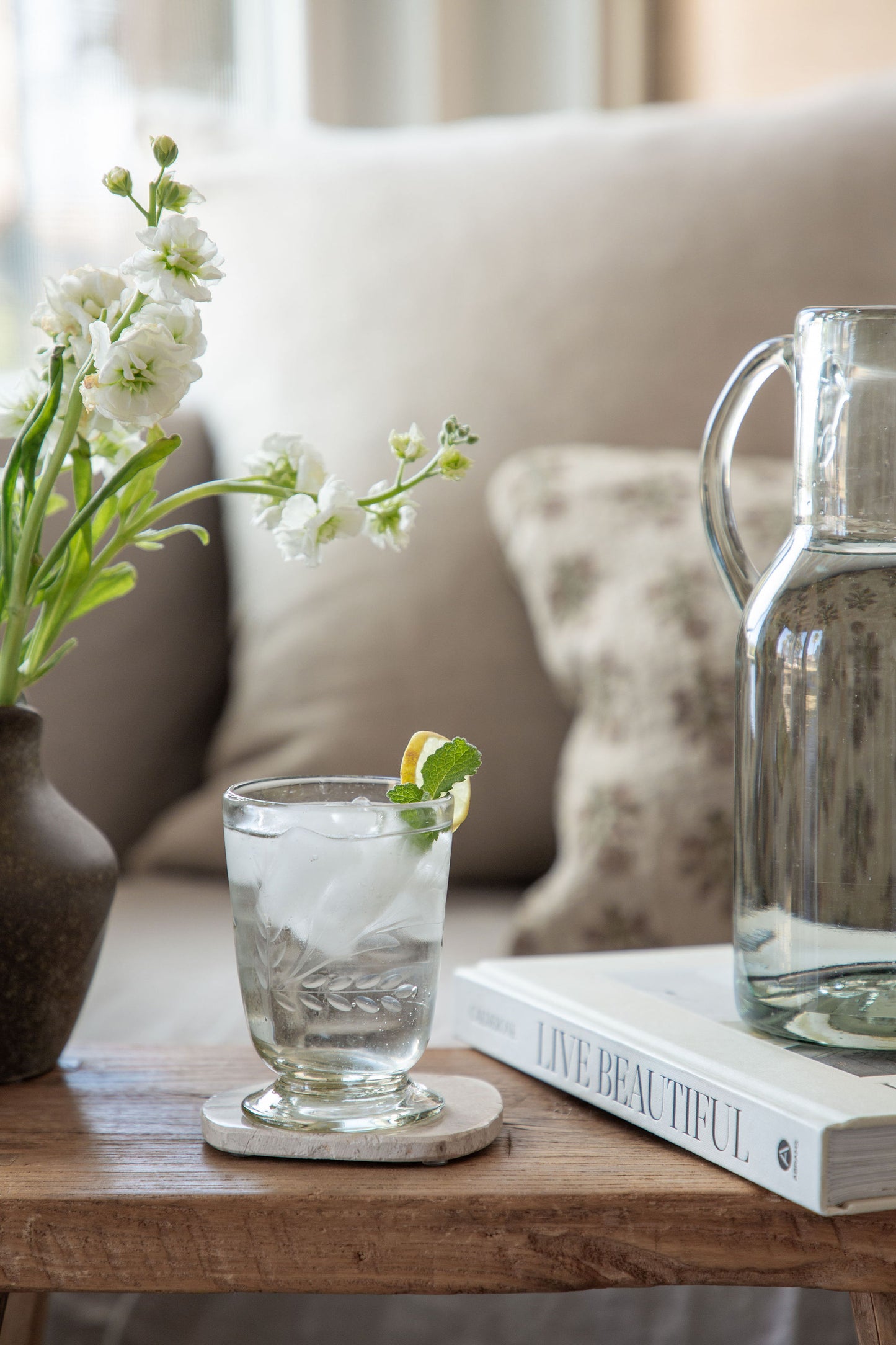 Hand-etched Blown Footed Glass