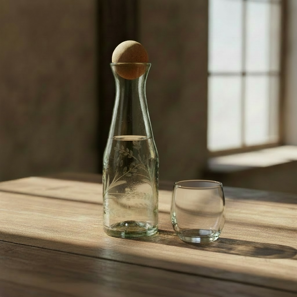 Hand-etched Carafe with Cork Ball