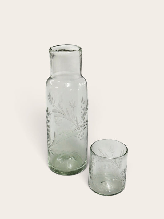 Etched Tall Carafe and Glass Set