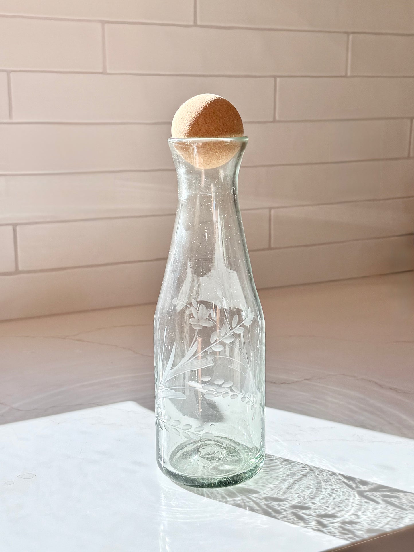 Hand-etched Carafe with Cork Ball