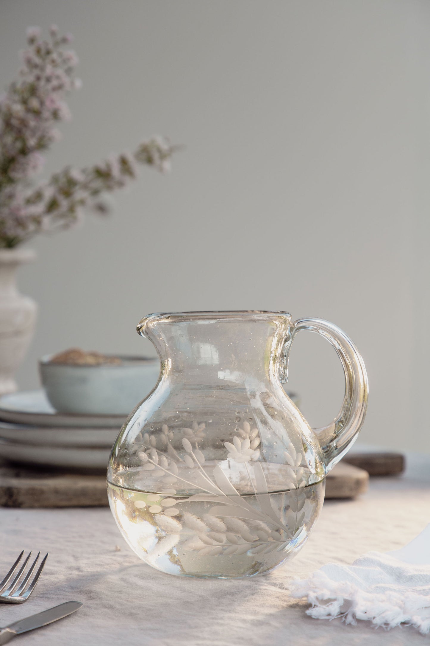 Hand-etched Blown Pitcher