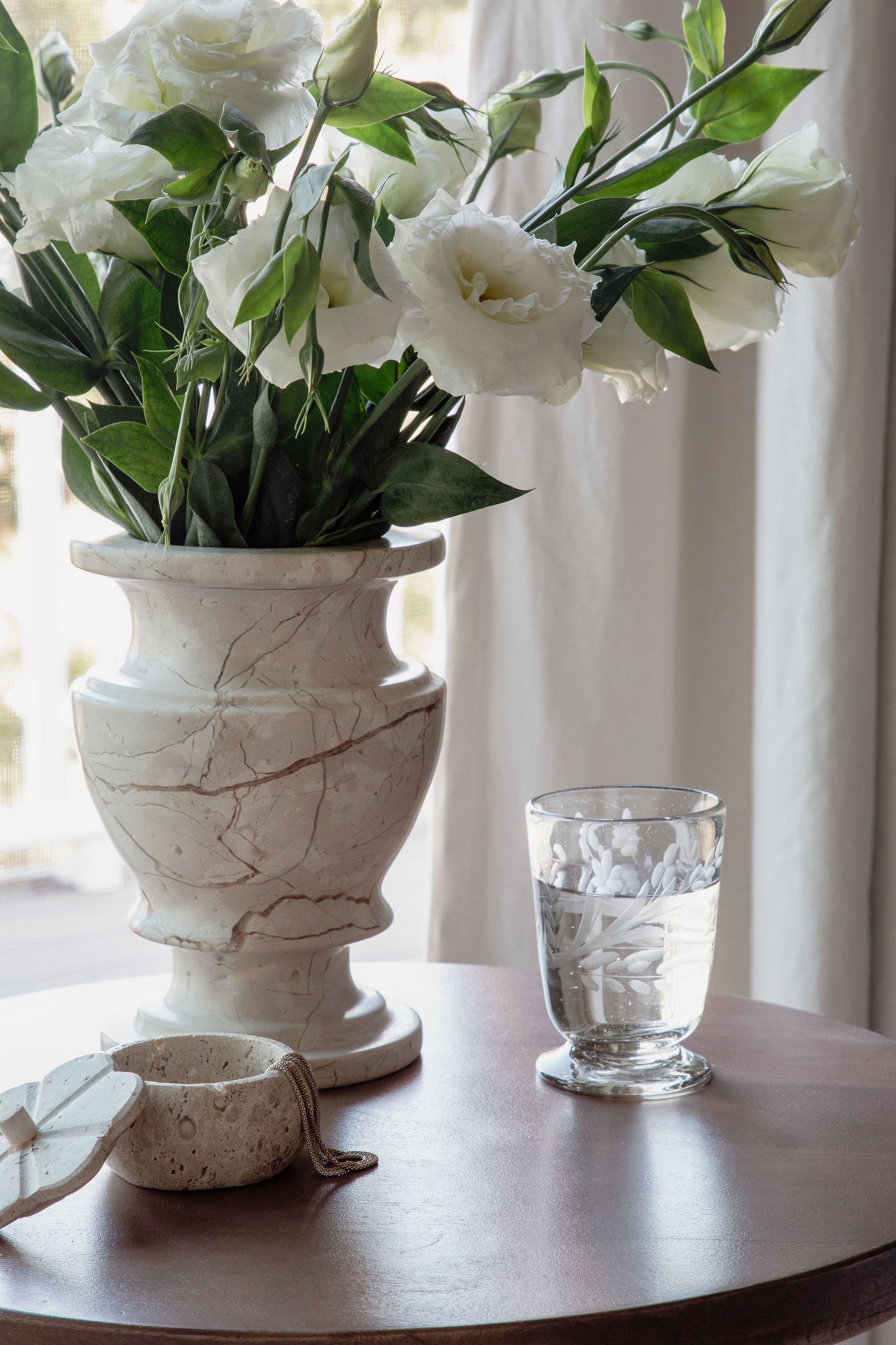 Hand-etched Blown Footed Glass