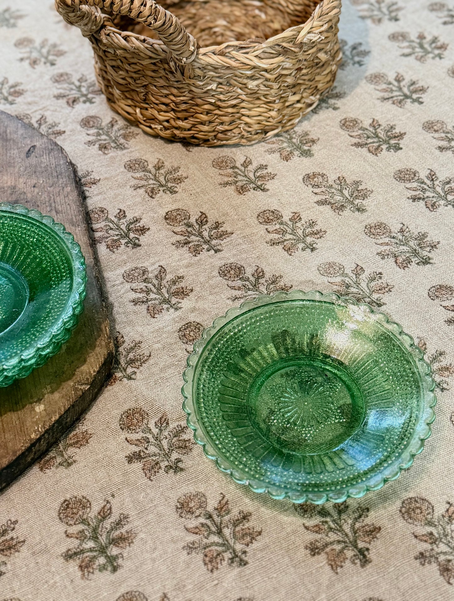 Hand-pressed Glass Dish, Green