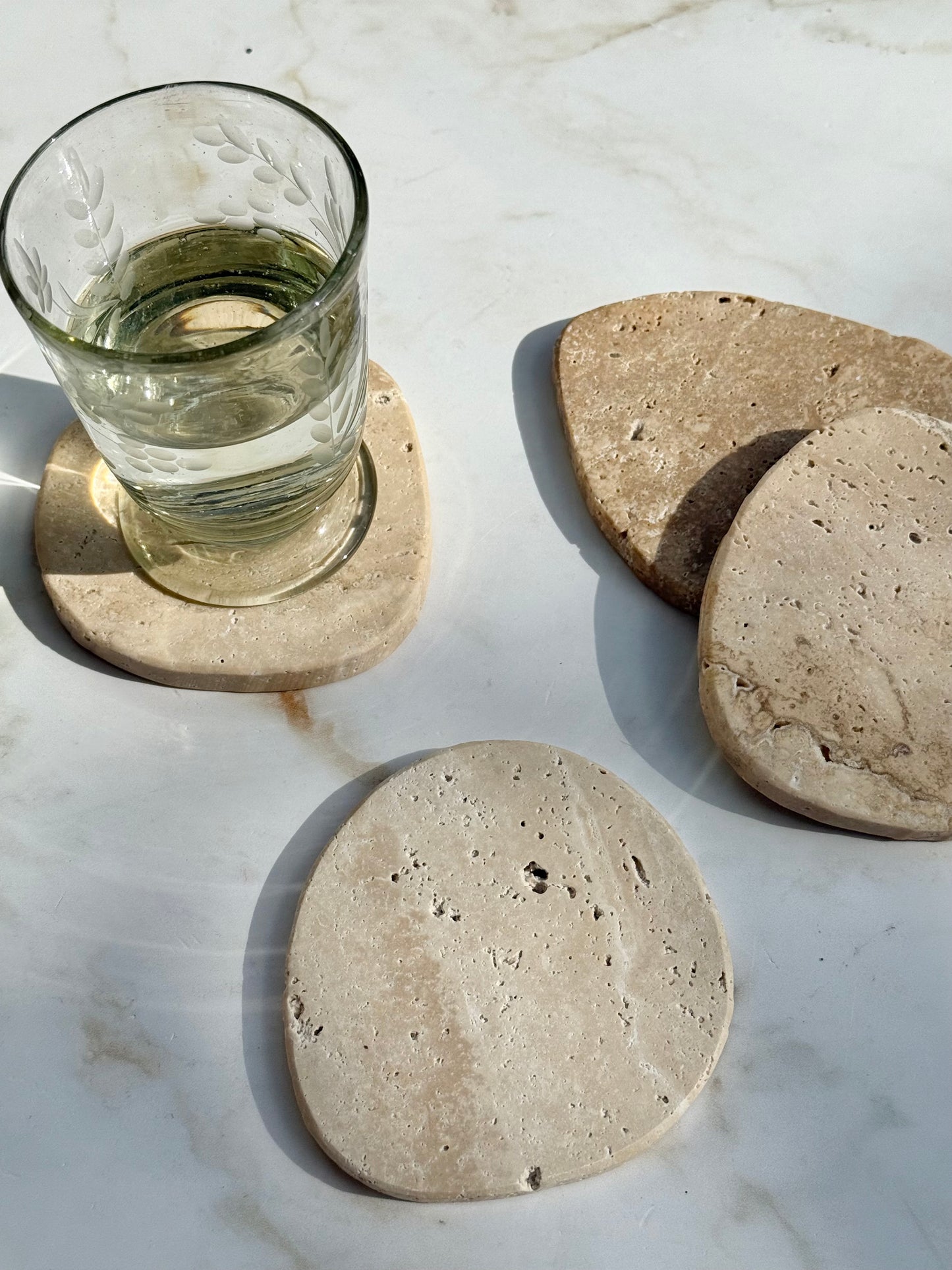 Beige Travertine Coaster, Set of 4