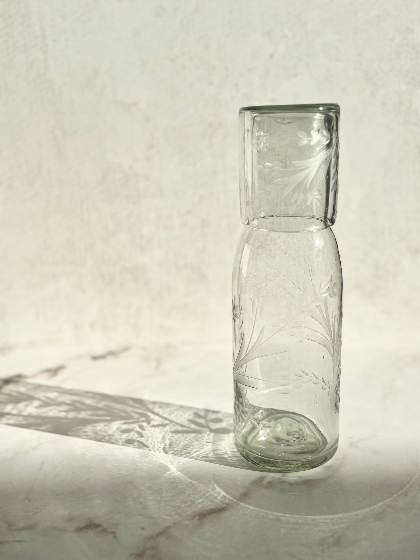 Etched Tall Carafe and Glass Set