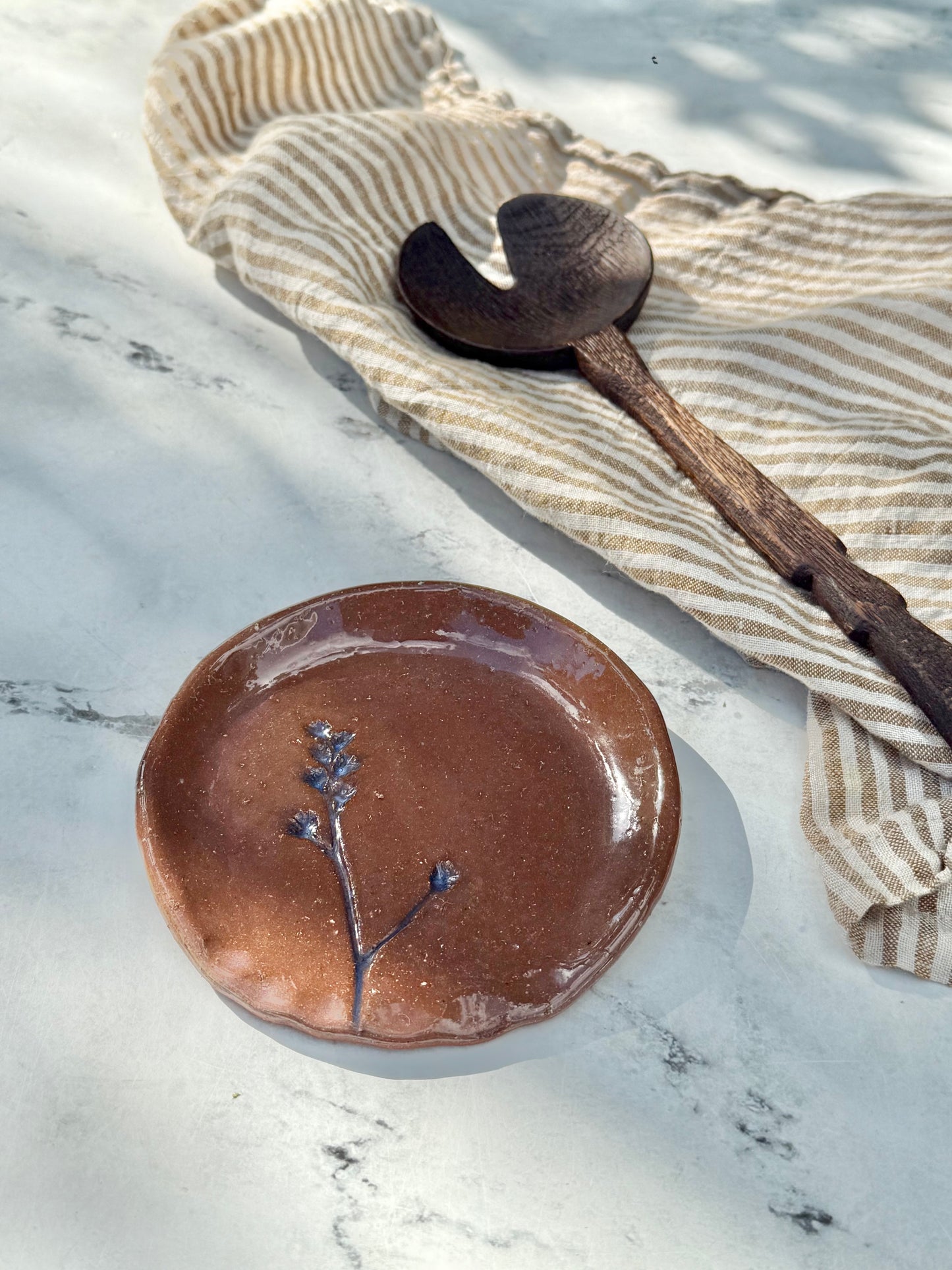 Hand-Painted Floral Spoon Rest, Terracotta