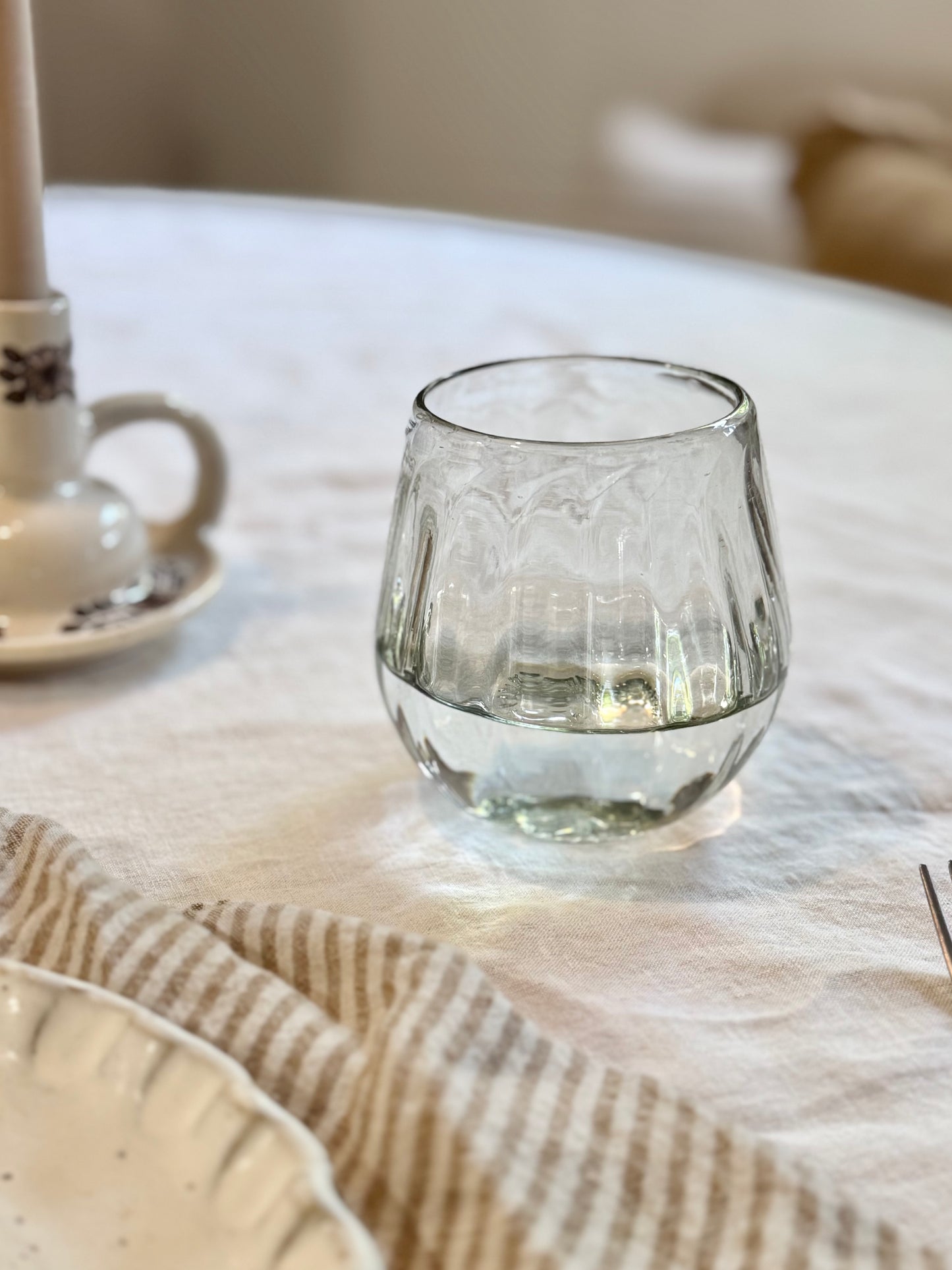 Handblown Oval Fluted Glass