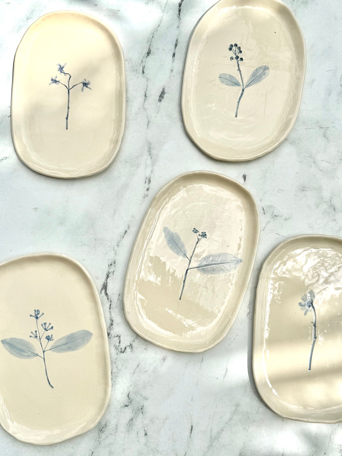 Hand-Painted Floral Tray, Blue