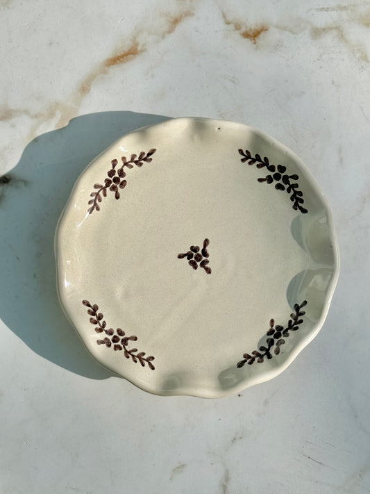 Hand-painted Margot Dessert Plate, Brown