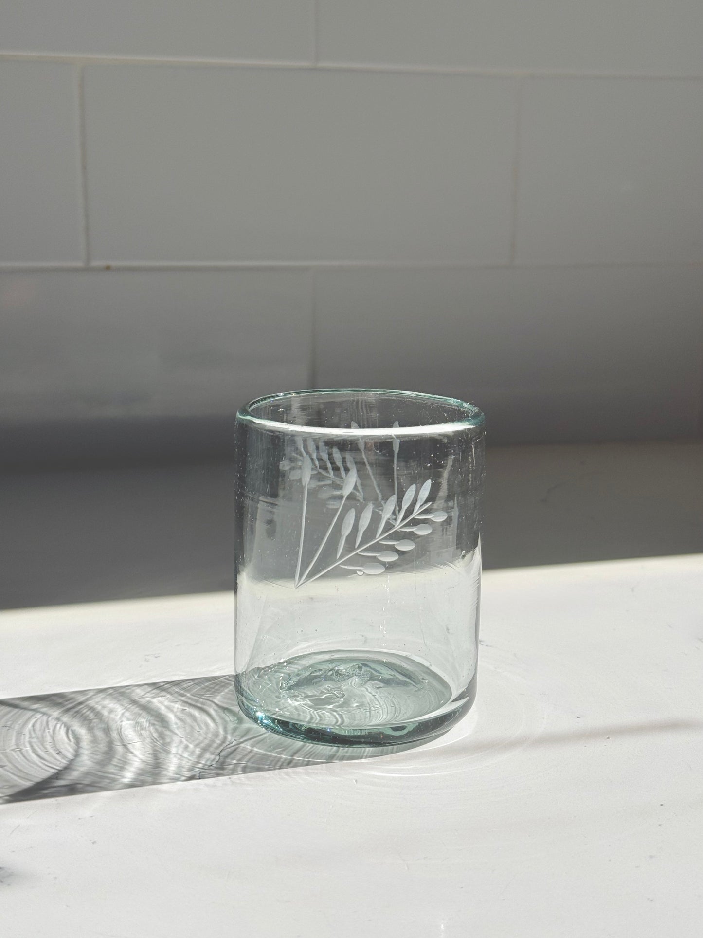 Floral etched Tumbler Glass