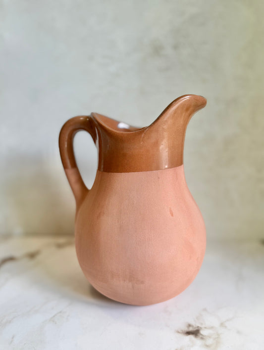 Red clay decorative pitcher handcrafted in Mexico with vintage-inspired form and rustic texture