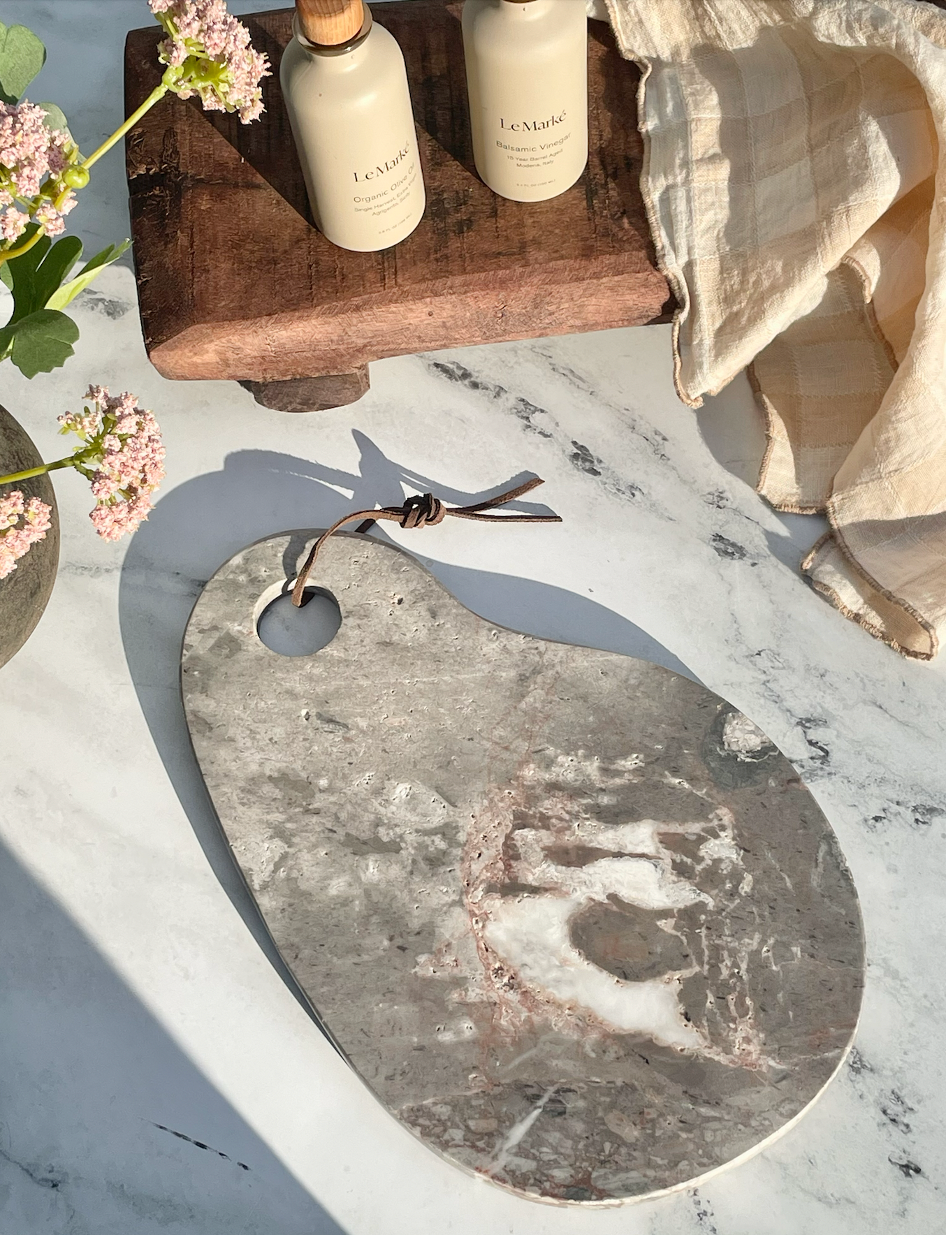 Organic Shaped Marble Serving Board, Gray