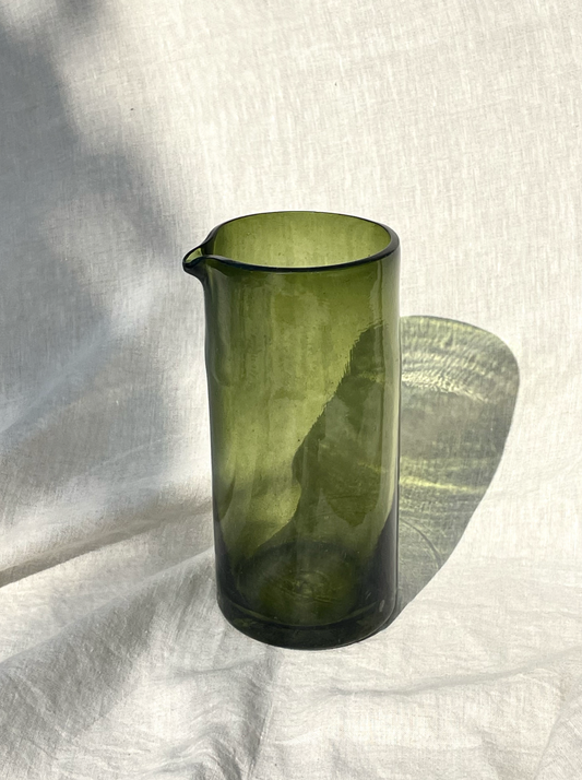 Handblown Glass Pitcher, Olive Green