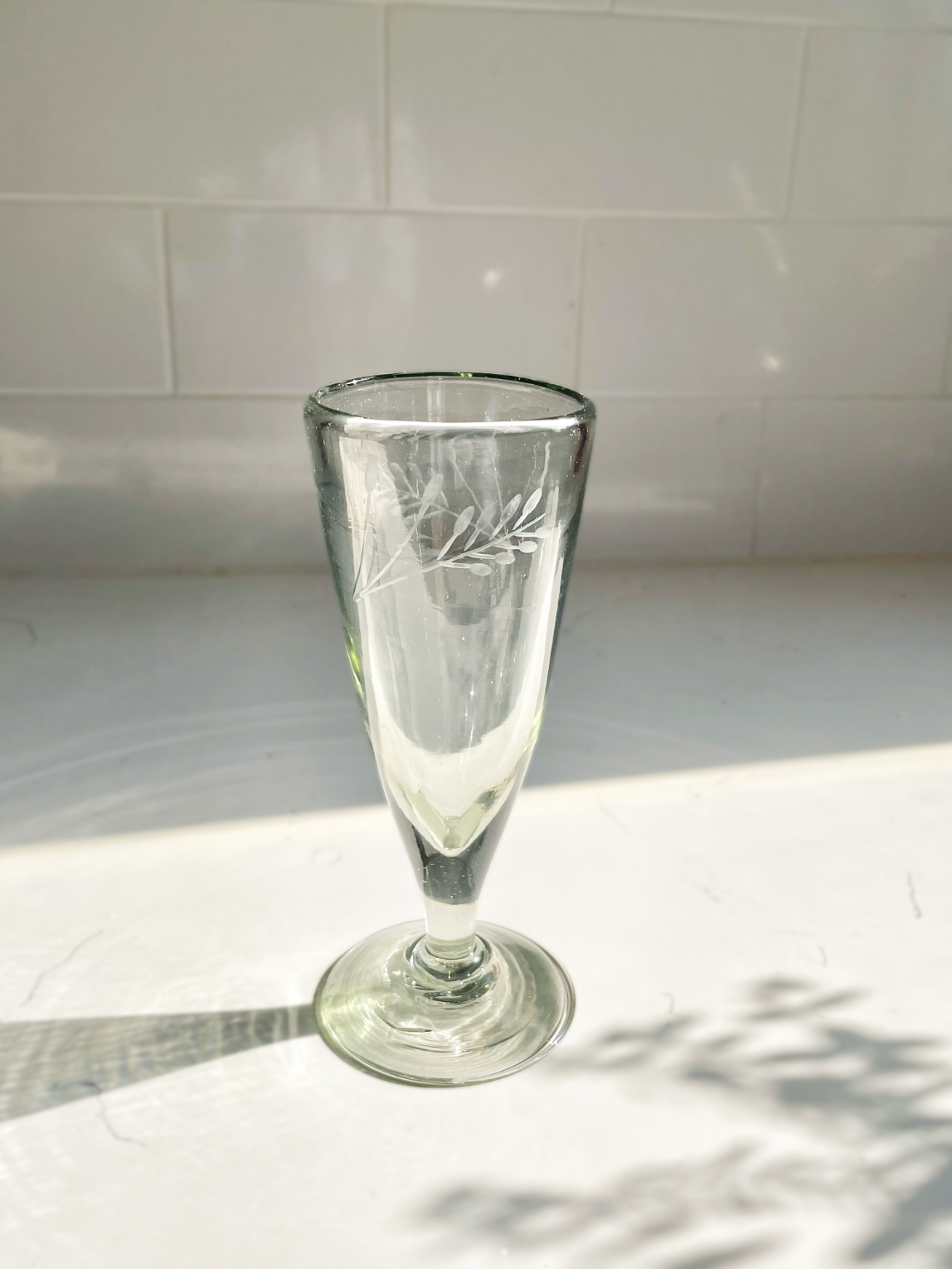 Handblown Etched Champagne Glass