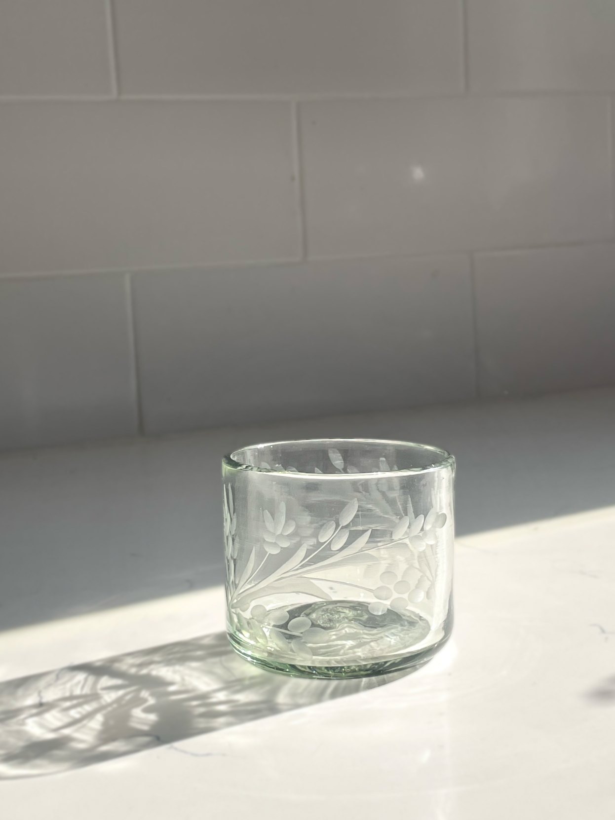 Hand-etched Blown Tumbler Glass