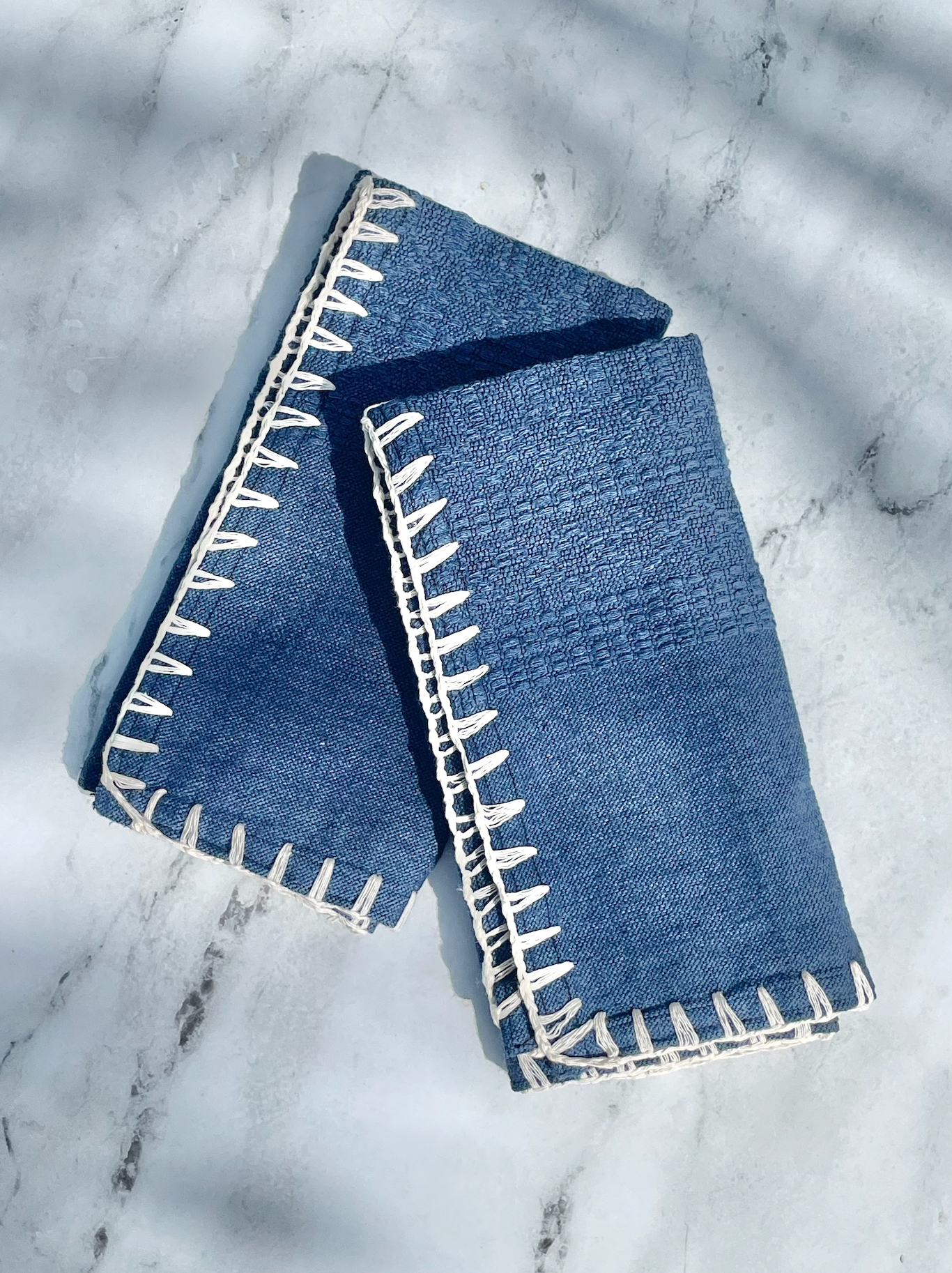 Handwoven Crochet Edge Napkin, Indigo Blue