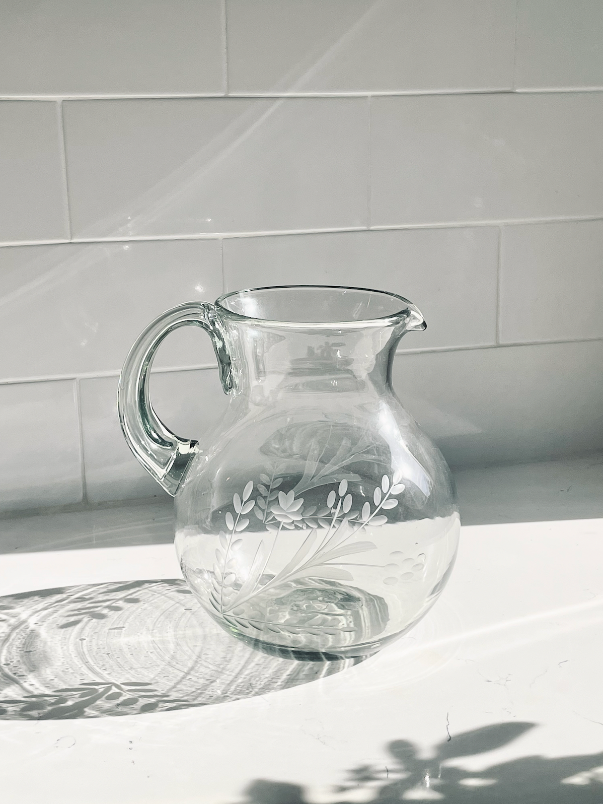 Hand-etched Blown Pitcher