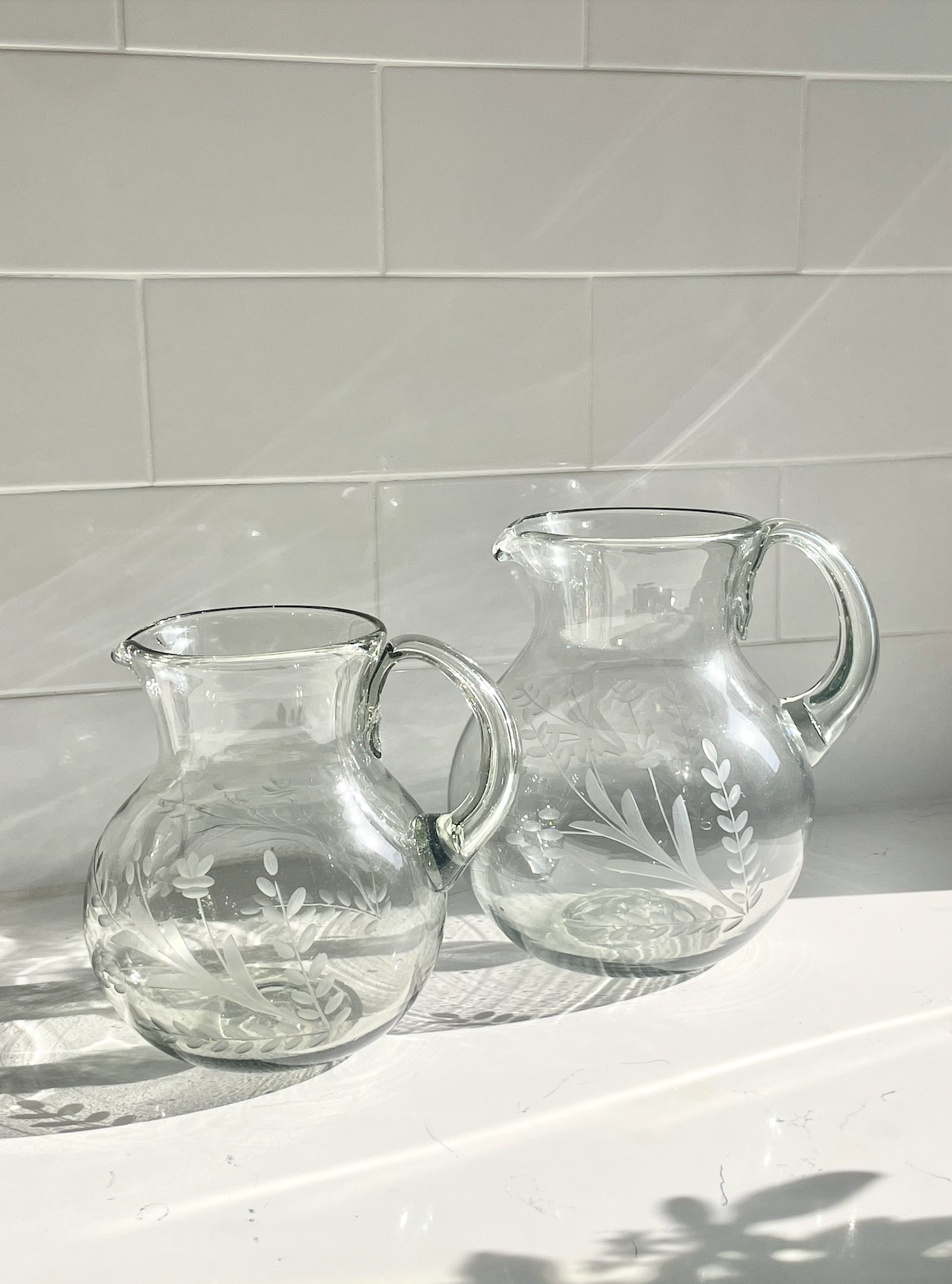 Hand-etched Blown Pitcher