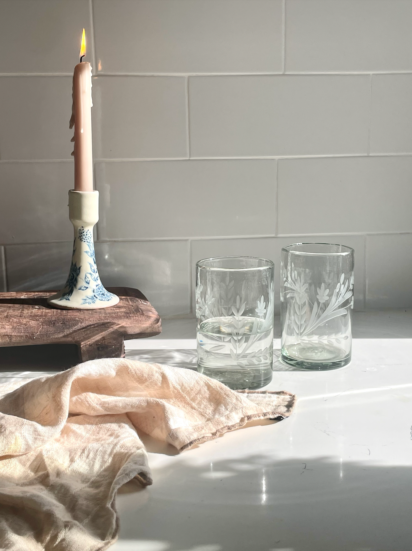 Hand-etched Blown Tumbler Glass