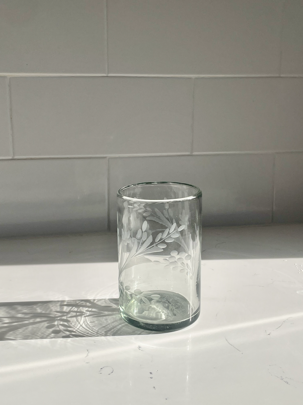 Hand-etched Blown Tumbler Glass