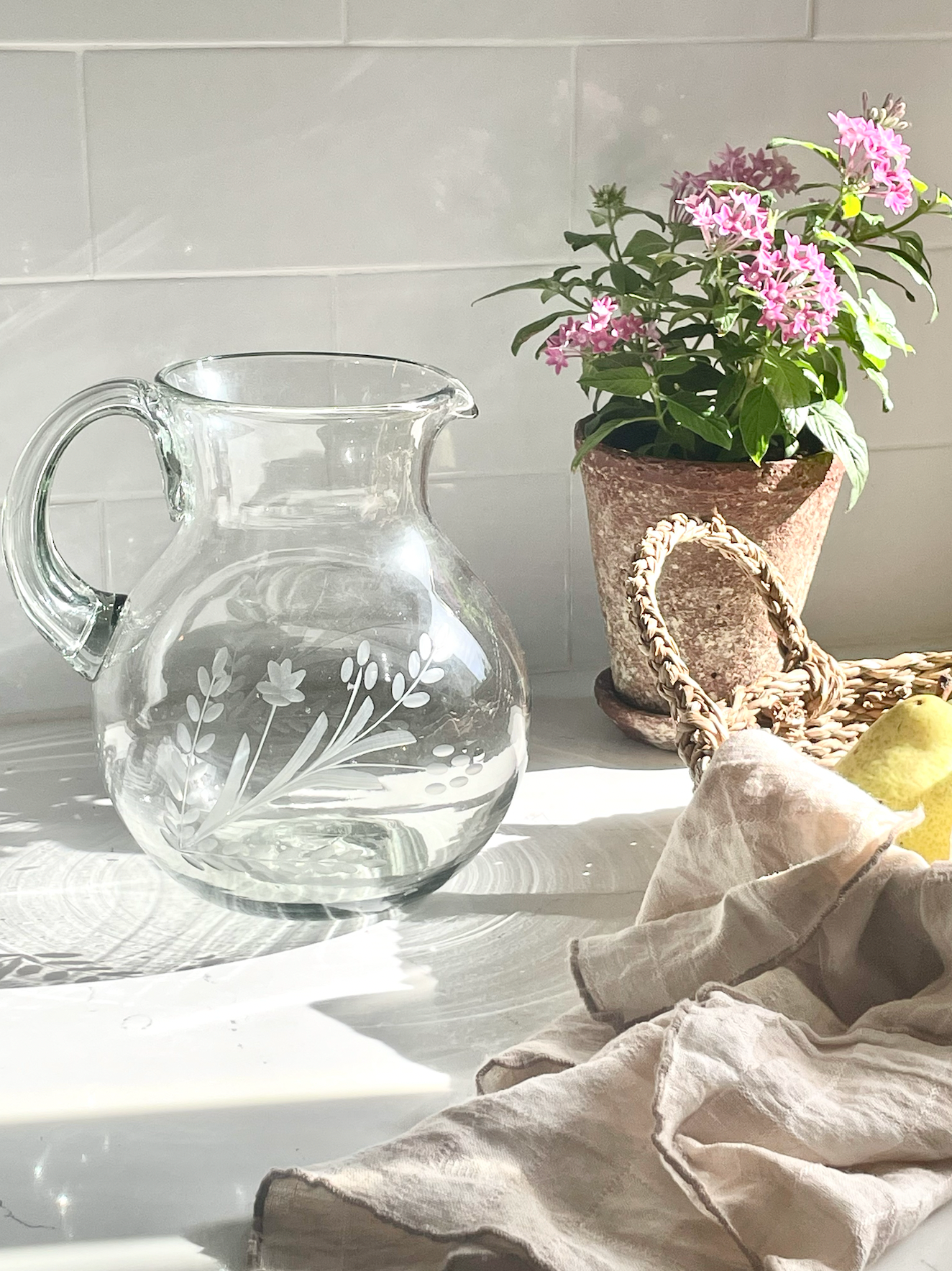 Hand-etched Blown Pitcher