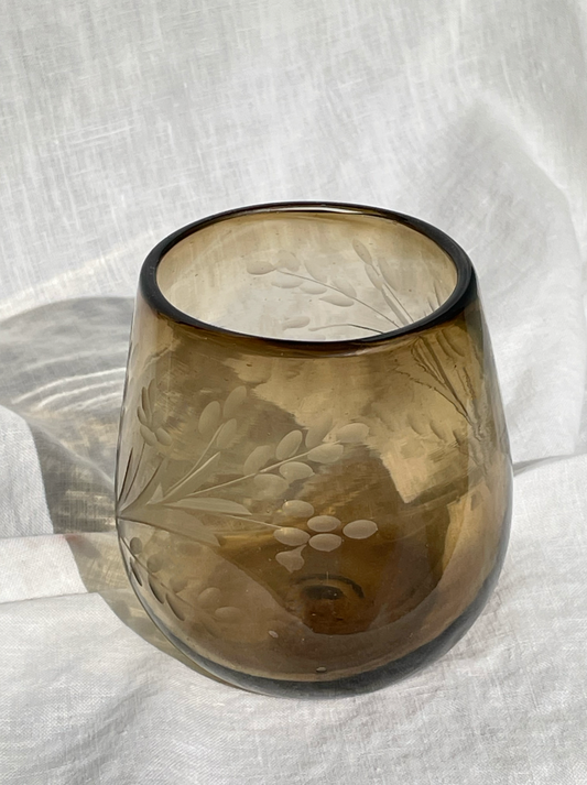 Hand-etched Blown Oval Glass, Amber