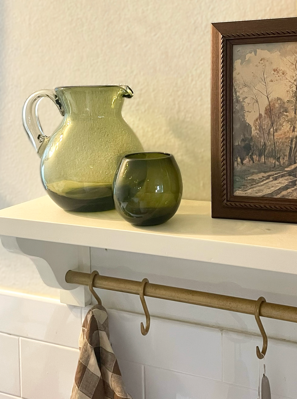 Handblown Bola Pitcher, Olive Green