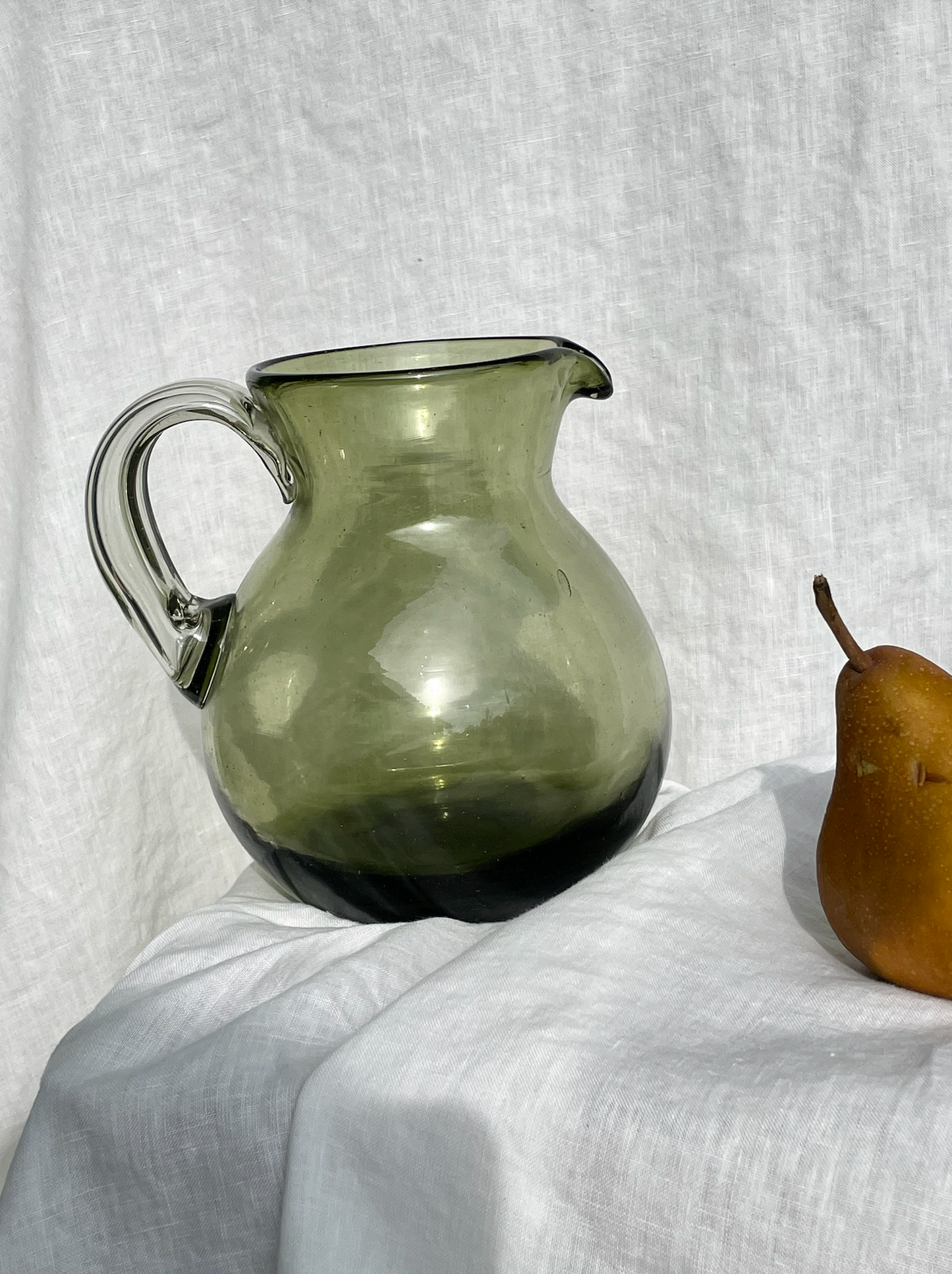 Handblown Bola Pitcher, Olive Green