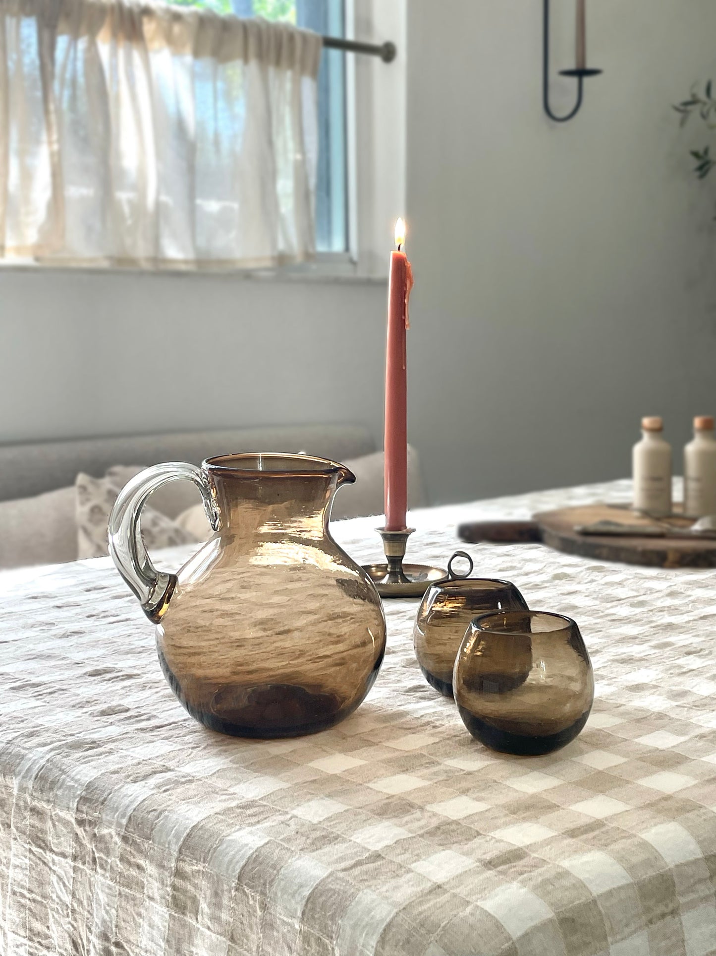 Handblown Bola Pitcher, Amber