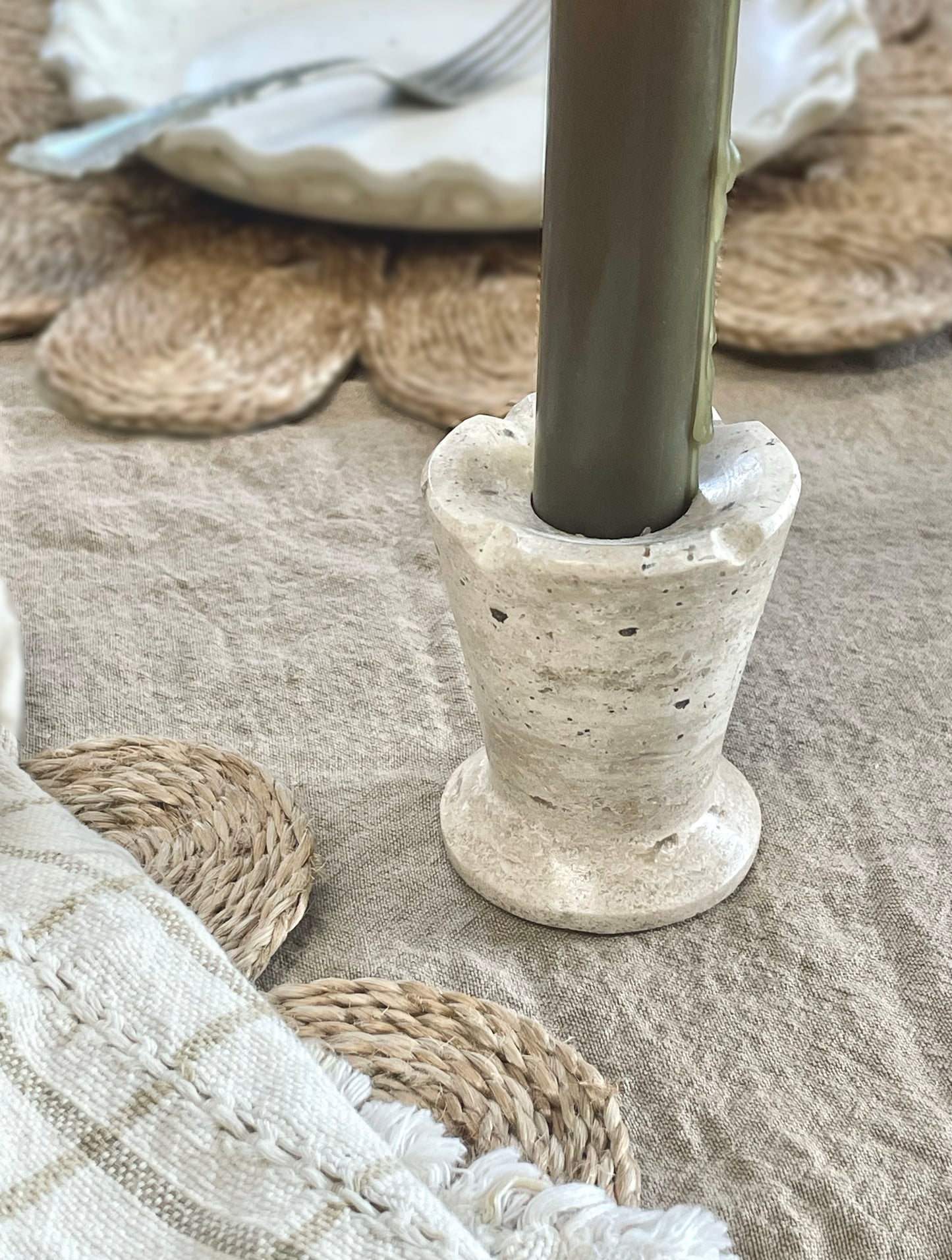 White Travertine Candle Holder