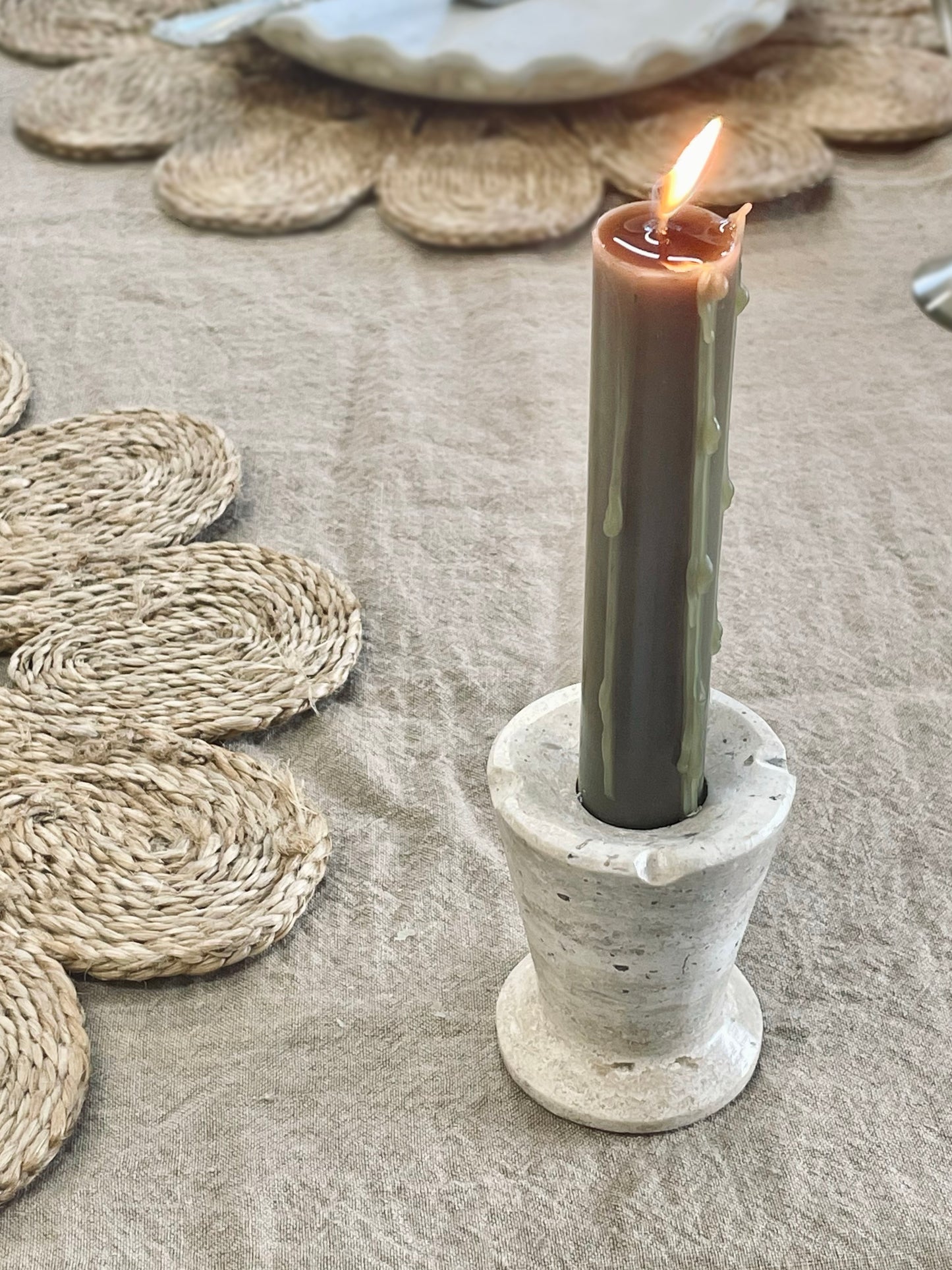 White Travertine Candle Holder